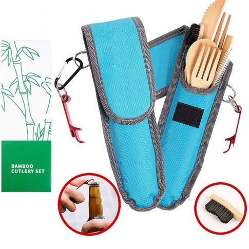 Juego de viaje de cubiertos de utensilios de bambú reutilizables personalizados