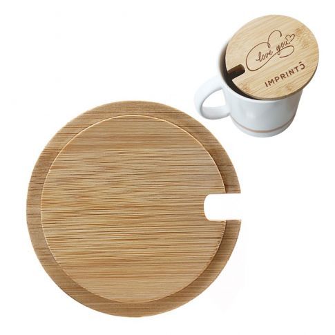 Tapa de taza de café de bambú personalizada con orificio para cuchara