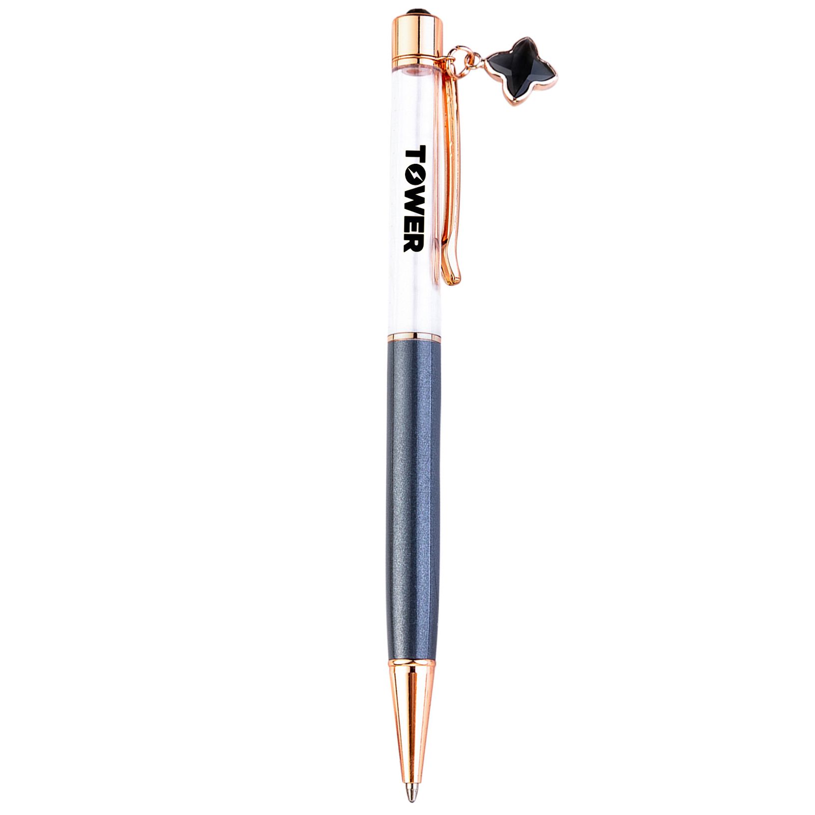 Bolígrafo de metal de cristal colorido personalizado con trébol de cuatro hojas