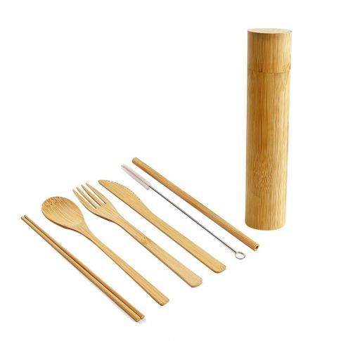 Juego de cubiertos de utensilios de bambú ecológico personalizado