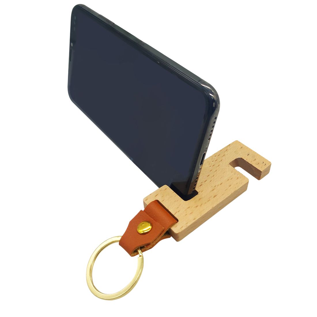 Llavero de madera personalizado con soporte para teléfono