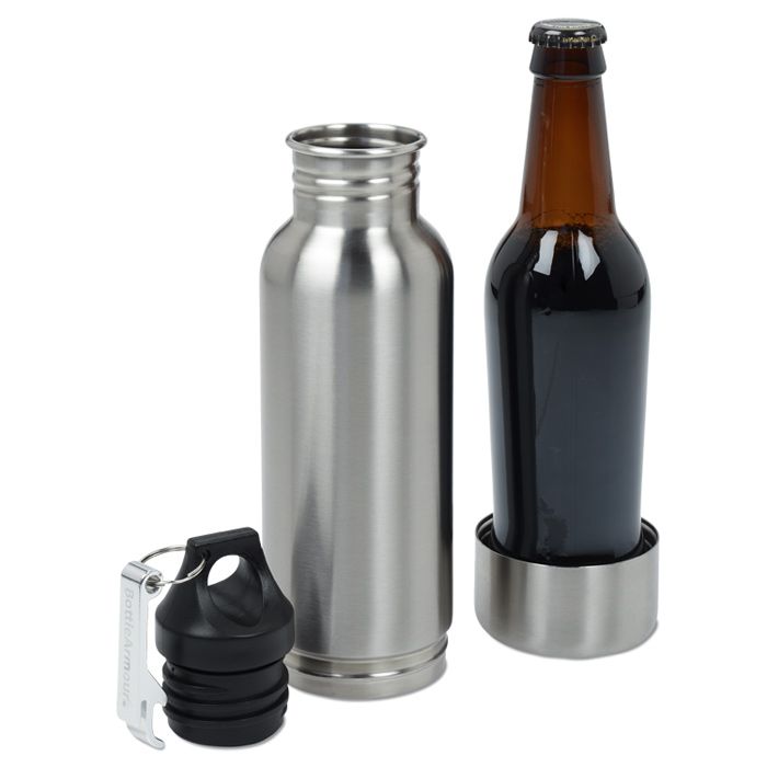 Portabotellas de acero inoxidable personalizado con abridor de botellas - 12 oz