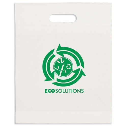 Bolsa de plástico reciclada promocional: 30 cm de ancho x 38 cm de alto x 3 cm de profundidad