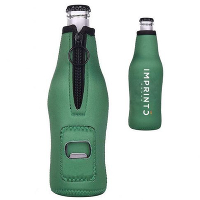 Enfriador de manga de botella de neopreno con cremallera personalizado a todo color con abridor de botellas